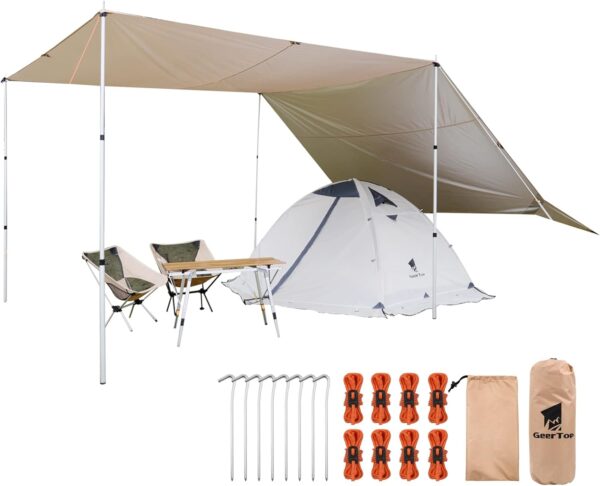 17 × 10 ft Large Camping Tent Tarp Outdoor Waterproof Flame Retardant Hammock Rain Fly Backpacking Tent Tarp Shelter for Hiking Travel Picnic(Not Includes Poles)