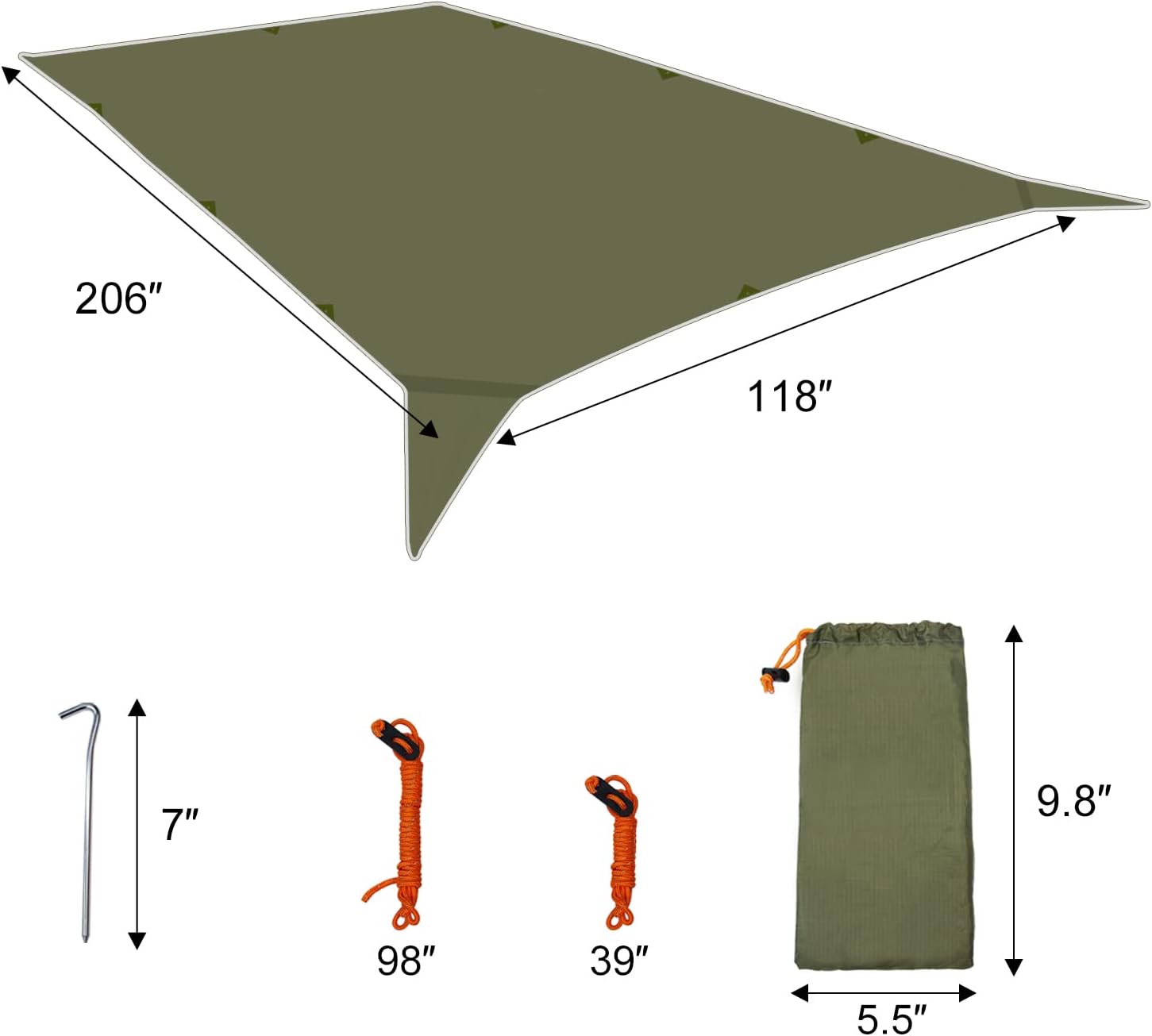 17 × 10 ft Large Camping Tent Tarp Outdoor Waterproof Flame Retardant Hammock Rain Fly Backpacking Tent Tarp Shelter for Hiking Travel Picnic(Not Includes Poles)