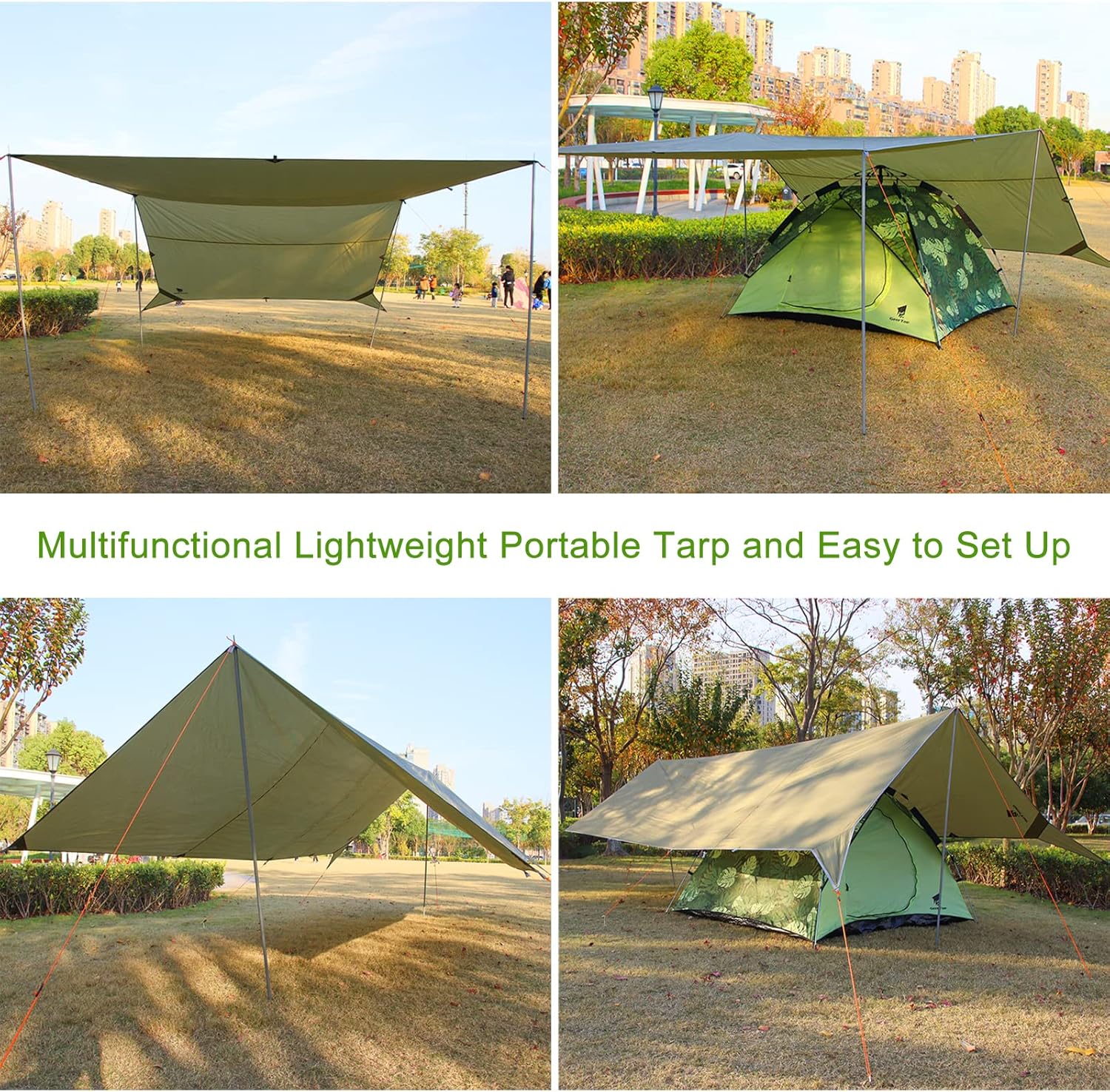 17 × 10 ft Large Camping Tent Tarp Outdoor Waterproof Flame Retardant Hammock Rain Fly Backpacking Tent Tarp Shelter for Hiking Travel Picnic(Not Includes Poles)