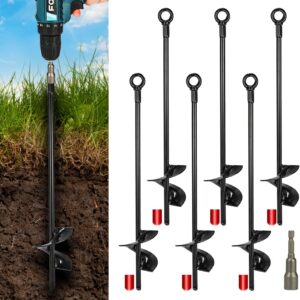 18\u201DGround Anchors，Trampoline Stakes， 3" Helix Diameter, with Drill Bits，Can Be Used Heavy Duty Anchor Hook for Camping Tent, Canopies, Car Ports, Sheds, Swing Sets, Securing Animals(6pcs)