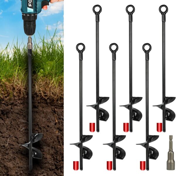 18\u201DGround Anchors，Trampoline Stakes， 3" Helix Diameter, with Drill Bits，Can Be Used Heavy Duty Anchor Hook for Camping Tent, Canopies, Car Ports, Sheds, Swing Sets, Securing Animals(6pcs)
