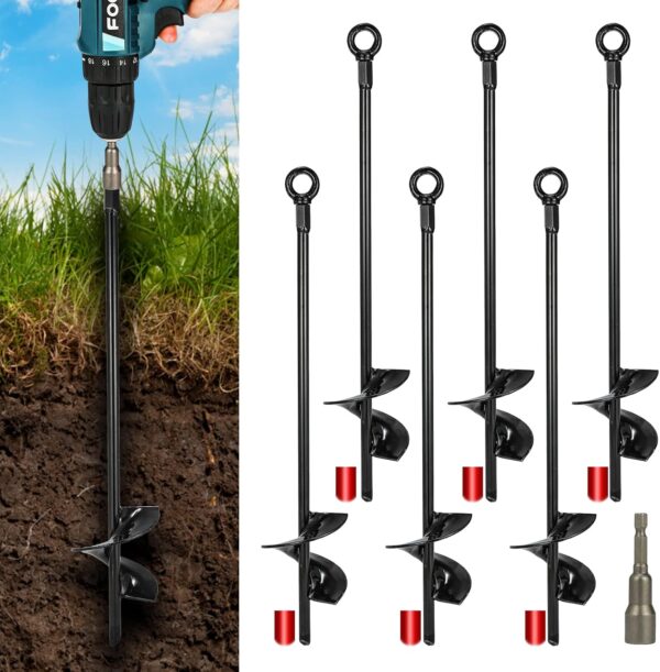 18\u201DGround Anchors，Trampoline Stakes， 3" Helix Diameter, with Drill Bits，Can Be Used Heavy Duty Anchor Hook for Camping Tent, Canopies, Car Ports, Sheds, Swing Sets, Securing Animals(6pcs)