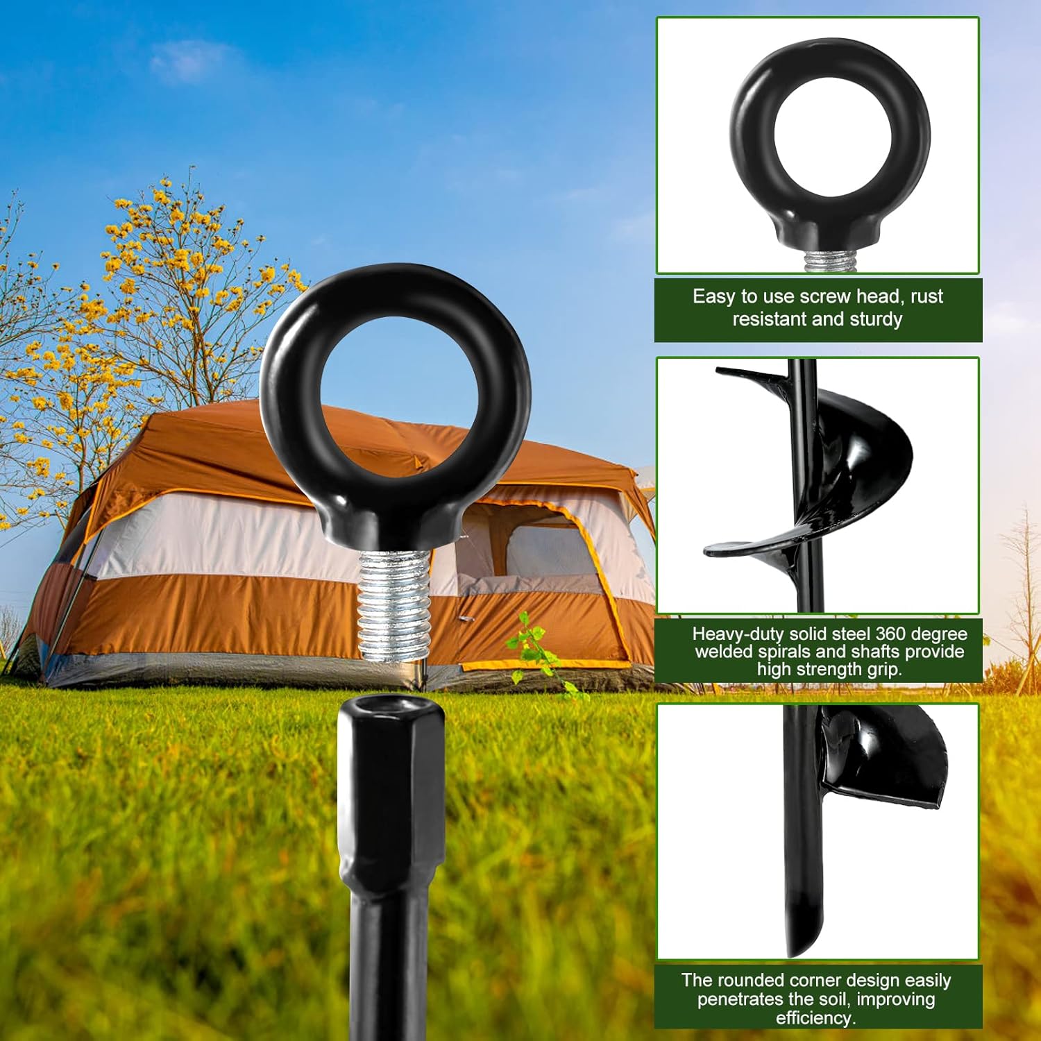 18\u201DGround Anchors，Trampoline Stakes， 3" Helix Diameter, with Drill Bits，Can Be Used Heavy Duty Anchor Hook for Camping Tent, Canopies, Car Ports, Sheds, Swing Sets, Securing Animals(6pcs)