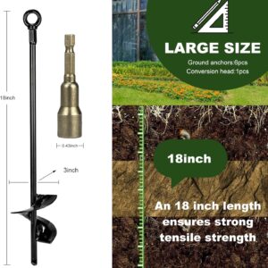 18\u201DGround Anchors，Trampoline Stakes， 3" Helix Diameter, with Drill Bits，Can Be Used Heavy Duty Anchor Hook for Camping Tent, Canopies, Car Ports, Sheds, Swing Sets, Securing Animals(6pcs)