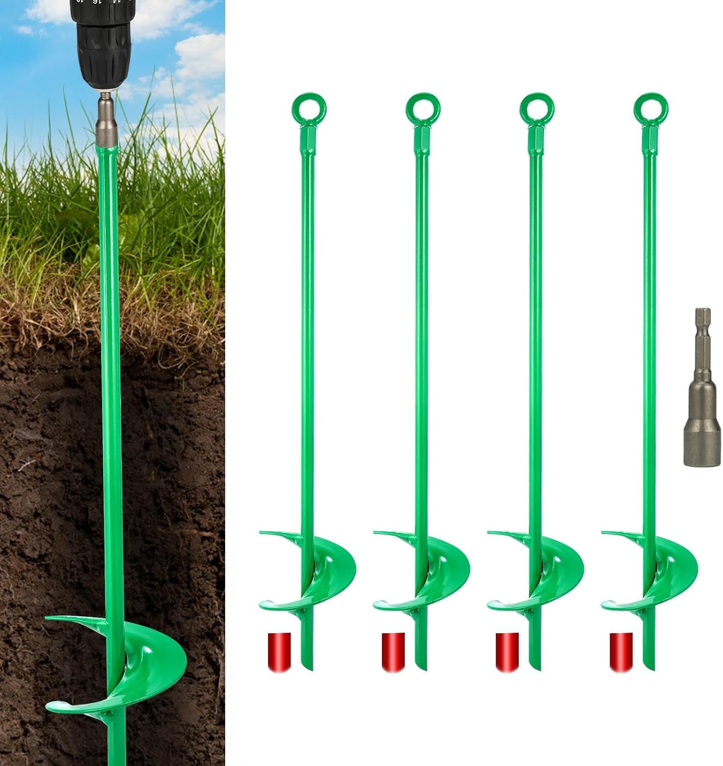 18\u201DGround Anchors，Trampoline Stakes， 3" Helix Diameter, with Drill Bits，Can Be Used Heavy Duty Anchor Hook for Camping Tent, Canopies, Car Ports, Sheds, Swing Sets, Securing Animals(6pcs)