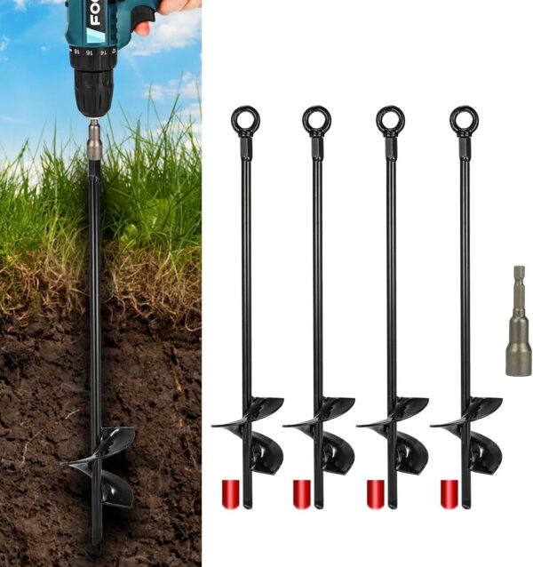 18\u201DGround Anchors，Trampoline Stakes， 3" Helix Diameter, with Drill Bits，Can Be Used Heavy Duty Anchor Hook for Camping Tent, Canopies, Car Ports, Sheds, Swing Sets, Securing Animals(6pcs)