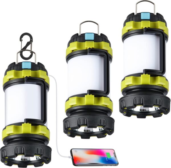 2 Pack Camping Lantern, Outdoor Led Camping Lantern, Rechargeable Flashlights with 1000LM, 6 Modes, 4000mAh Power Bank, IPX5 Waterproof Portable Emergency Camping Light for Hurricane Survival Hiking