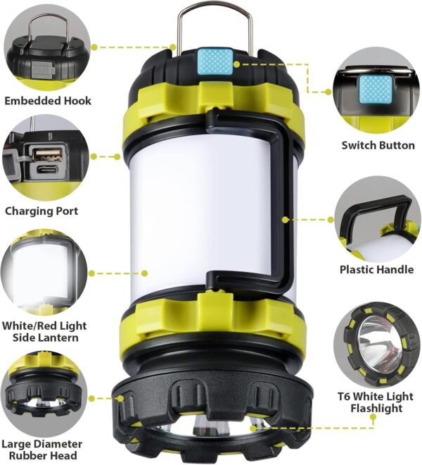 2 Pack Camping Lantern, Outdoor Led Camping Lantern, Rechargeable Flashlights with 1000LM, 6 Modes, 4000mAh Power Bank, IPX5 Waterproof Portable Emergency Camping Light for Hurricane Survival Hiking