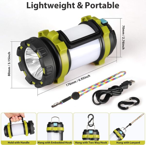 2 Pack Camping Lantern, Outdoor Led Camping Lantern, Rechargeable Flashlights with 1000LM, 6 Modes, 4000mAh Power Bank, IPX5 Waterproof Portable Emergency Camping Light for Hurricane Survival Hiking