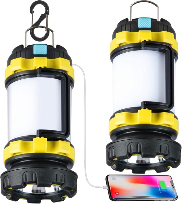 2 Pack Camping Lantern, Outdoor Led Camping Lantern, Rechargeable Flashlights with 1000LM, 6 Modes, 4000mAh Power Bank, IPX5 Waterproof Portable Emergency Camping Light for Hurricane Survival Hiking