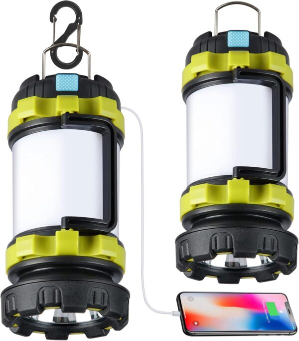 2 Pack Camping Lantern, Outdoor Led Camping Lantern, Rechargeable Flashlights with 1000LM, 6 Modes, 4000mAh Power Bank, IPX5 Waterproof Portable Emergency Camping Light for Hurricane Survival Hiking