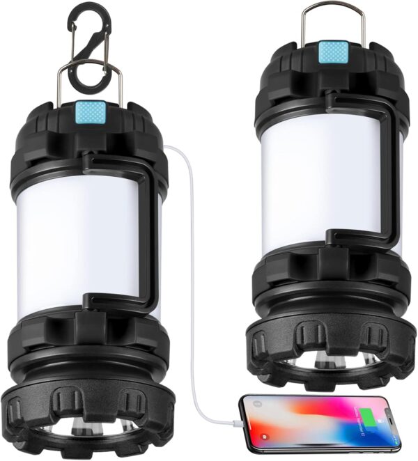 2 Pack Camping Lantern, Outdoor Led Camping Lantern, Rechargeable Flashlights with 1000LM, 6 Modes, 4000mAh Power Bank, IPX5 Waterproof Portable Emergency Camping Light for Hurricane Survival Hiking