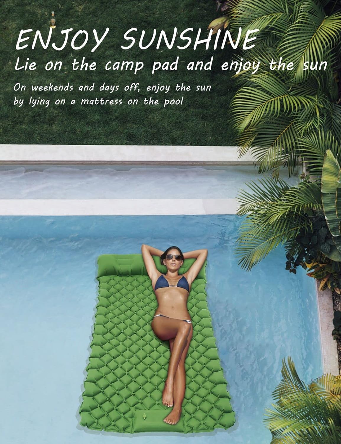 2 Person Camping Sleeping Pad and Pillow- Upgrade Double Self Inflating Camping pad Lightweight Waterproof Durable Camping Mattress Pad Bed Foot Pump for Backpacking Tent Hiking