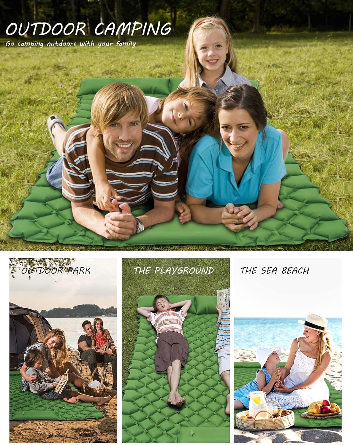 2 Person Camping Sleeping Pad and Pillow- Upgrade Double Self Inflating Camping pad Lightweight Waterproof Durable Camping Mattress Pad Bed Foot Pump for Backpacking Tent Hiking