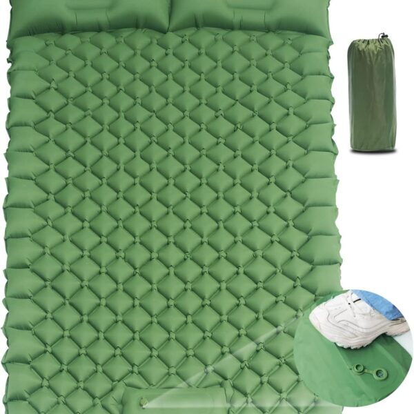 2 Person Camping Sleeping Pad and Pillow- Upgrade Double Self Inflating Camping pad Lightweight Waterproof Durable Camping Mattress Pad Bed Foot Pump for Backpacking Tent Hiking