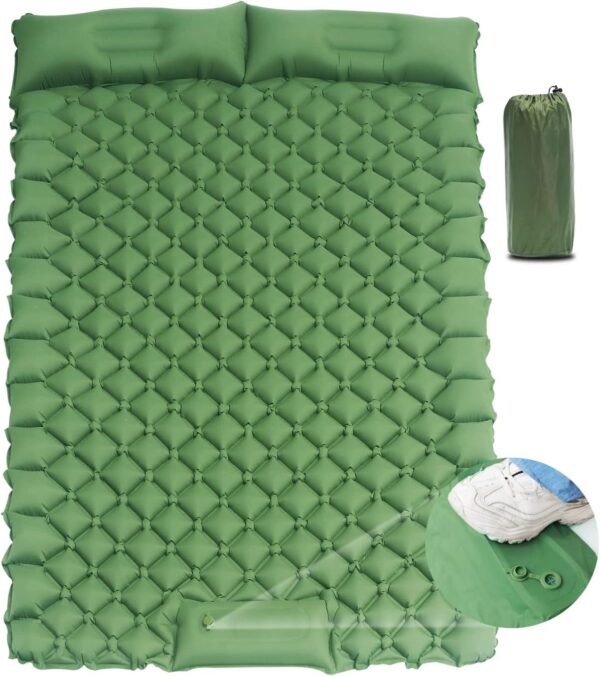 2 Person Camping Sleeping Pad and Pillow- Upgrade Double Self Inflating Camping pad Lightweight Waterproof Durable Camping Mattress Pad Bed Foot Pump for Backpacking Tent Hiking