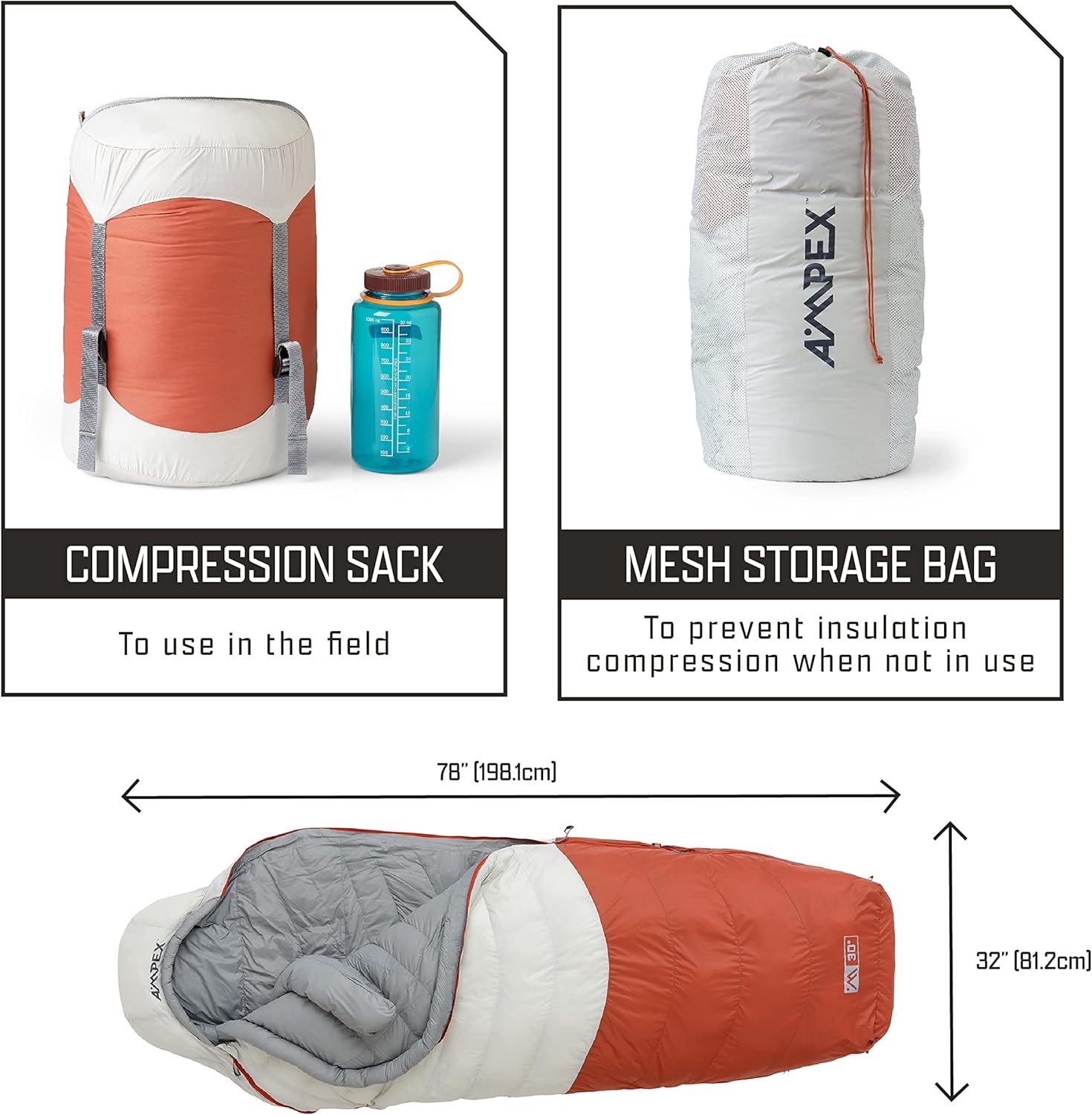 AMPEX Sleeping Bag bluesign Certified Shell Design, Perfect for Cold Weather Camping, Backpacking & Hiking