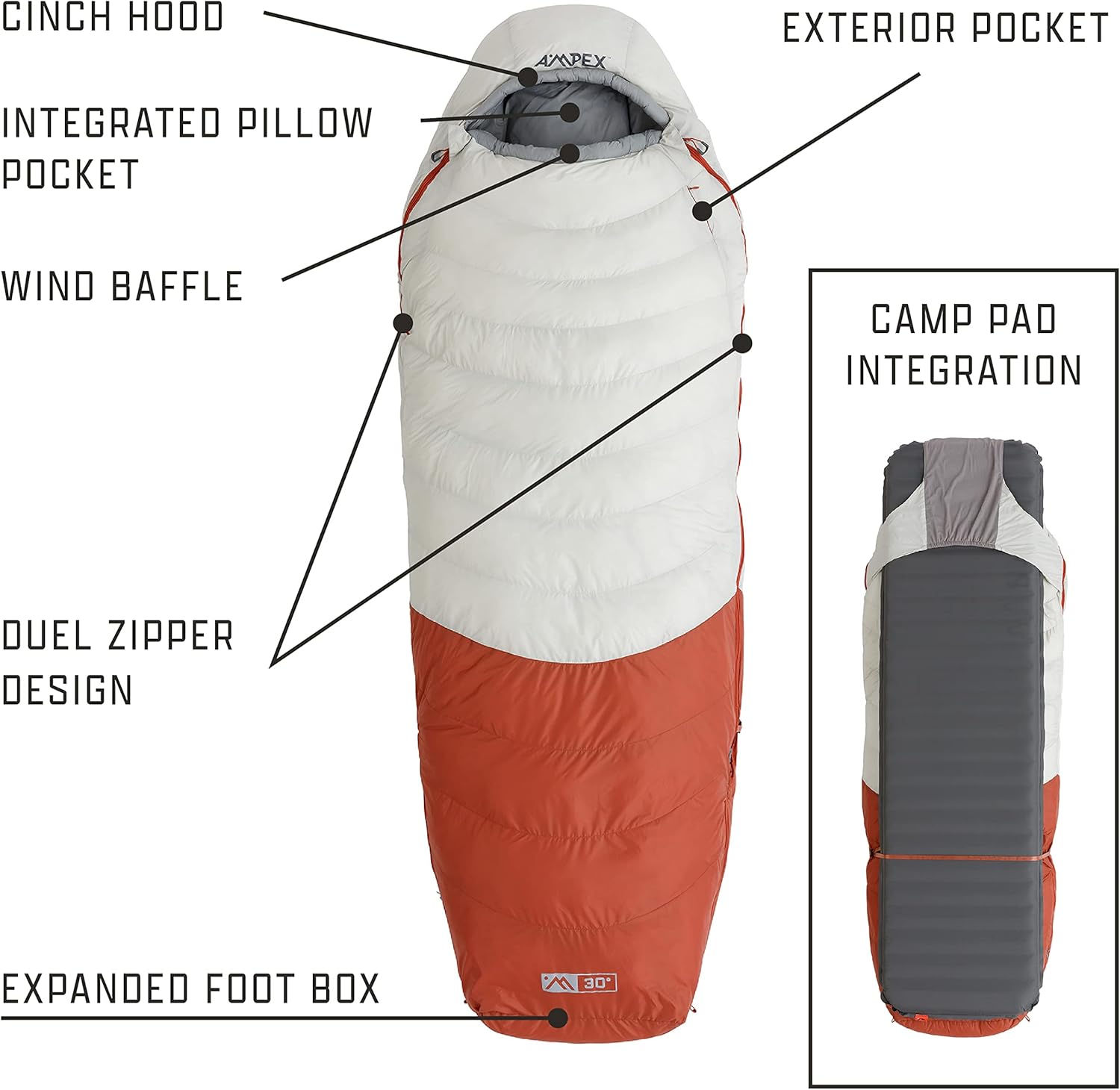 AMPEX Sleeping Bag bluesign Certified Shell Design, Perfect for Cold Weather Camping, Backpacking & Hiking