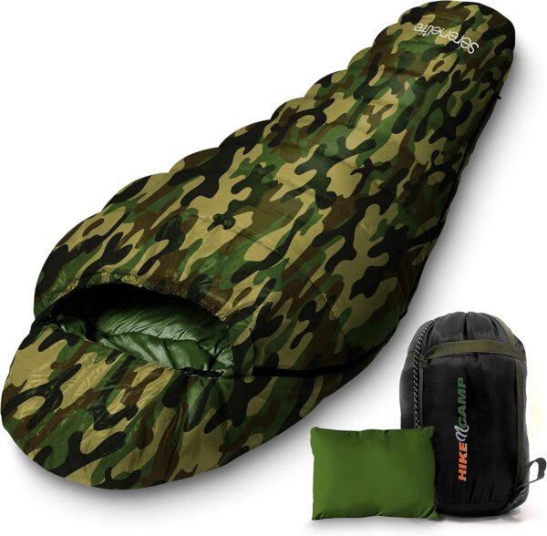 Backpacking Sleeping Bag Camping Gear - Mummy Sleeping Bag For Adults\/Teens w\/ Pillow, Bag - Outdoor Lightweight Weather Proof Sleeping Bag - Camping, Hiking Traveling - SereneLife