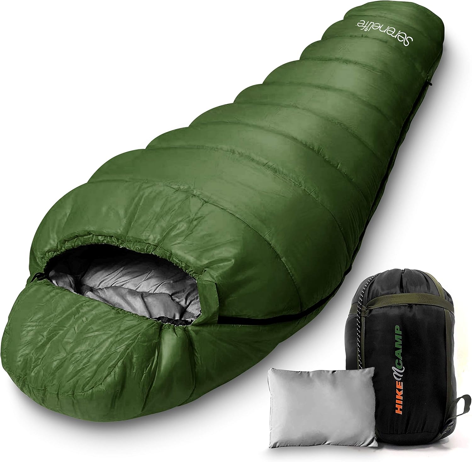 Backpacking Sleeping Bag Camping Gear - Mummy Sleeping Bag For Adults\/Teens w\/ Pillow, Bag - Outdoor Lightweight Weather Proof Sleeping Bag - Camping, Hiking Traveling - SereneLife