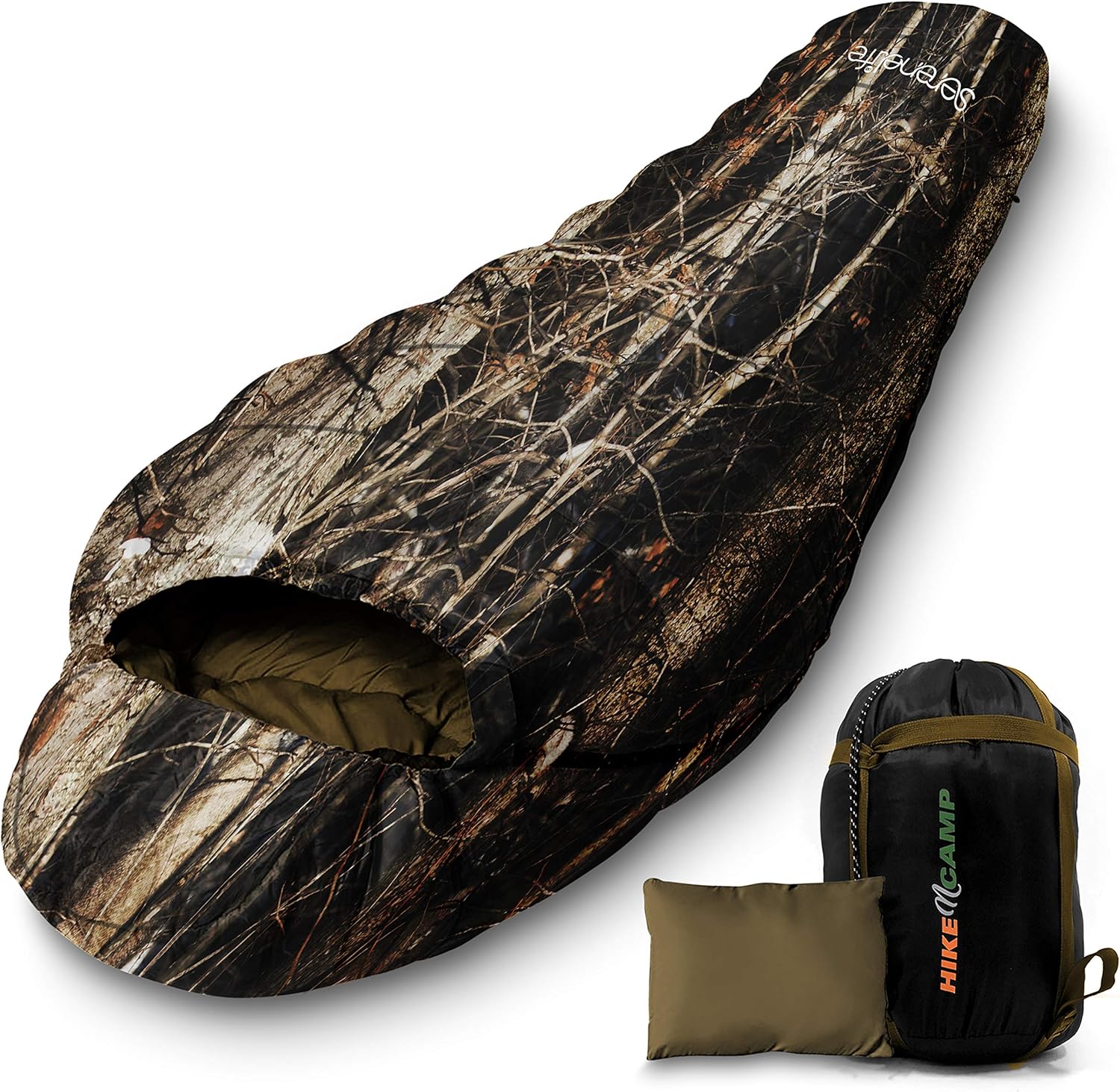 Backpacking Sleeping Bag Camping Gear - Mummy Sleeping Bag For Adults\/Teens w\/ Pillow, Bag - Outdoor Lightweight Weather Proof Sleeping Bag - Camping, Hiking Traveling - SereneLife