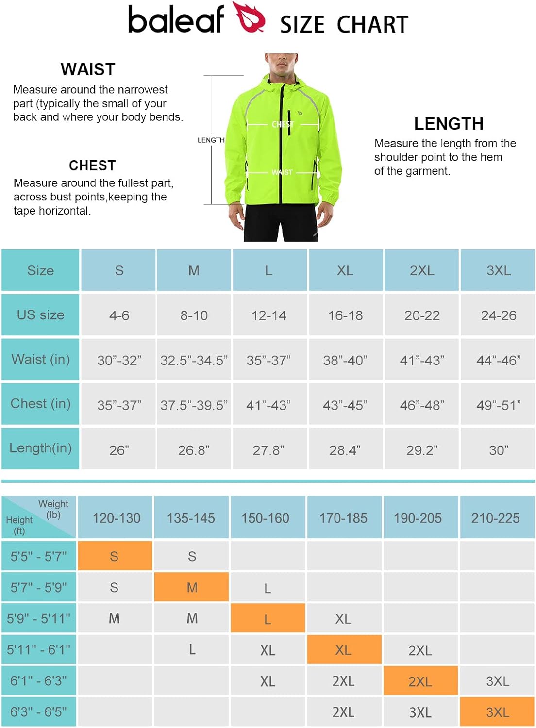 BALEAF Men's Cycling Rain Jacket Windbreaker Waterproof Running Gear Golf Mountain Biking Hood Lightweight Reflective