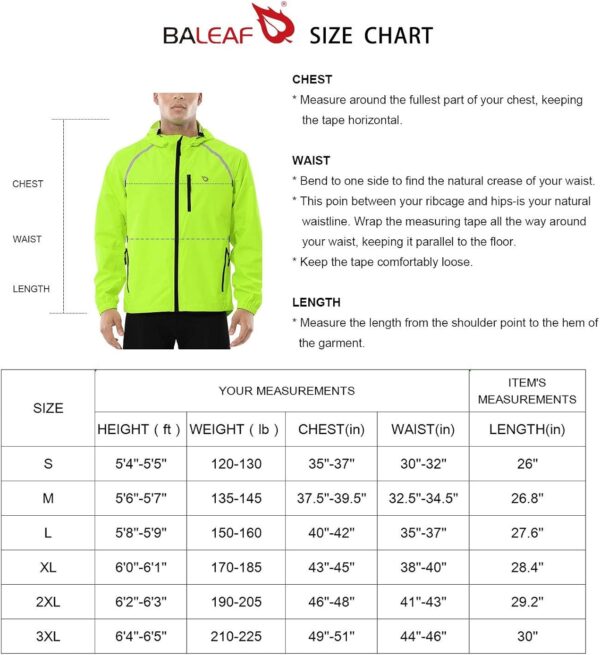 BALEAF Men's Cycling Rain Jacket Windbreaker Waterproof Running Gear Golf Mountain Biking Hood Lightweight Reflective