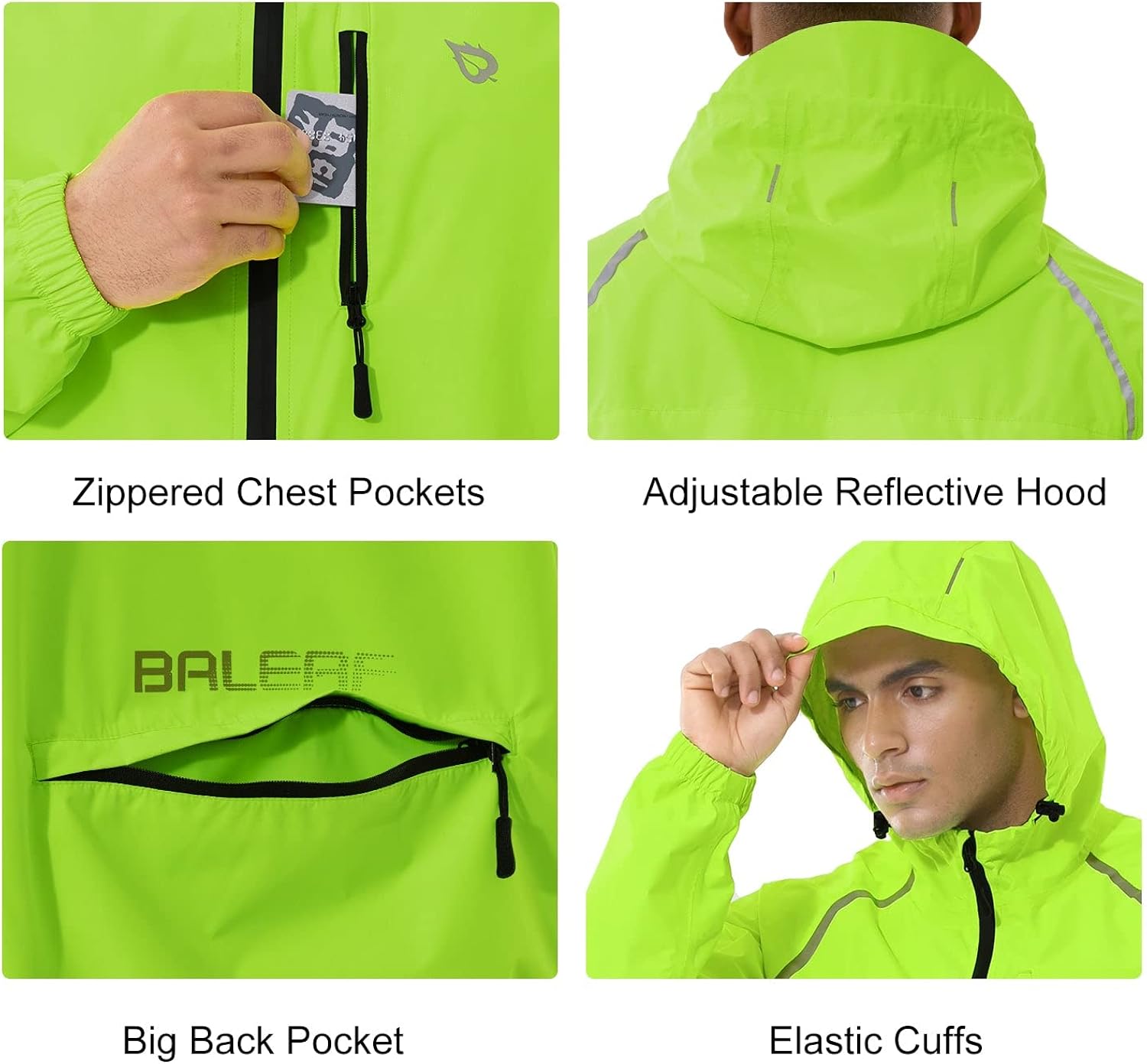 BALEAF Men's Cycling Rain Jacket Windbreaker Waterproof Running Gear Golf Mountain Biking Hood Lightweight Reflective