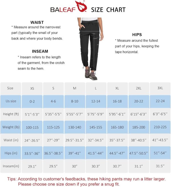 BALEAF Women's Hiking Pants Quick Dry Lightweight Water Resistant Elastic Waist Cargo Pants for All Seasons