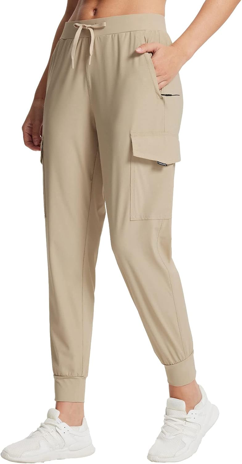 BALEAF Women's Joggers Lightweight Hiking Pants High Waist 5 Zipper Pockets Quick Dry Travel Athletic UPF50+