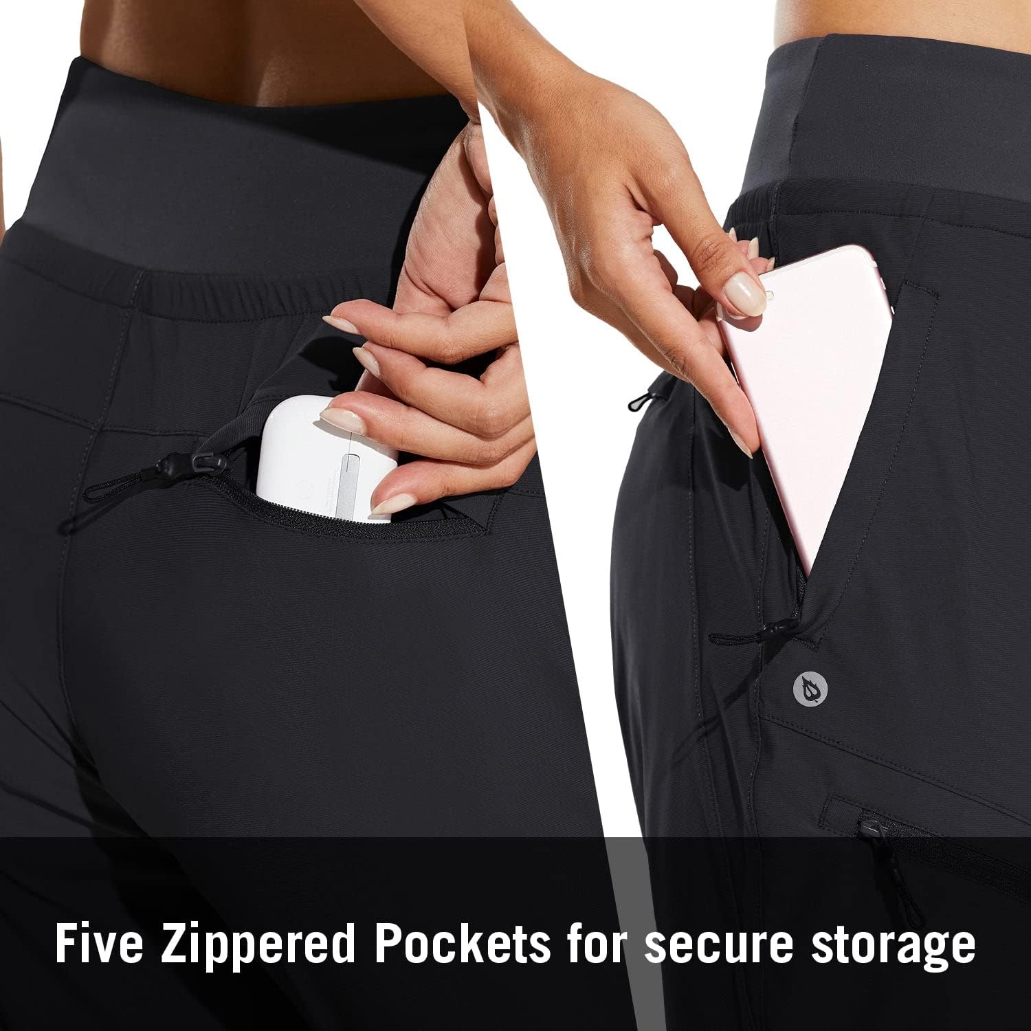 BALEAF Women's Joggers Lightweight Hiking Pants High Waist 5 Zipper Pockets Quick Dry Travel Athletic UPF50+