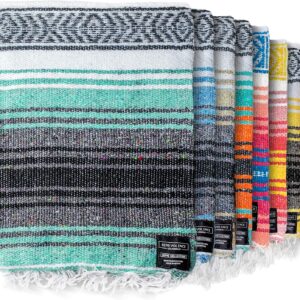 Benevolence LA Authentic Mexican Cotton Acrylic Blanket, Handwoven Serape Blanket, Perfect for Beach, Picnic, Outdoor, Yoga, Camping, Car, Woven, Sky Blue, 50x70 inches
