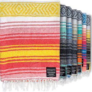Benevolence LA Authentic Mexican Cotton Acrylic Blanket, Handwoven Serape Blanket, Perfect for Beach, Picnic, Outdoor, Yoga, Camping, Car, Woven, Sky Blue, 50x70 inches