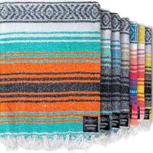 Benevolence LA Authentic Mexican Cotton Acrylic Blanket, Handwoven Serape Blanket, Perfect for Beach, Picnic, Outdoor, Yoga, Camping, Car, Woven, Sky Blue, 50x70 inches