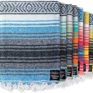 Benevolence LA Authentic Mexican Cotton Acrylic Blanket, Handwoven Serape Blanket, Perfect for Beach, Picnic, Outdoor, Yoga, Camping, Car, Woven, Sky Blue, 50x70 inches
