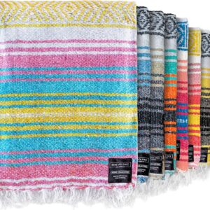 Benevolence LA Authentic Mexican Cotton Acrylic Blanket, Handwoven Serape Blanket, Perfect for Beach, Picnic, Outdoor, Yoga, Camping, Car, Woven, Sky Blue, 50x70 inches