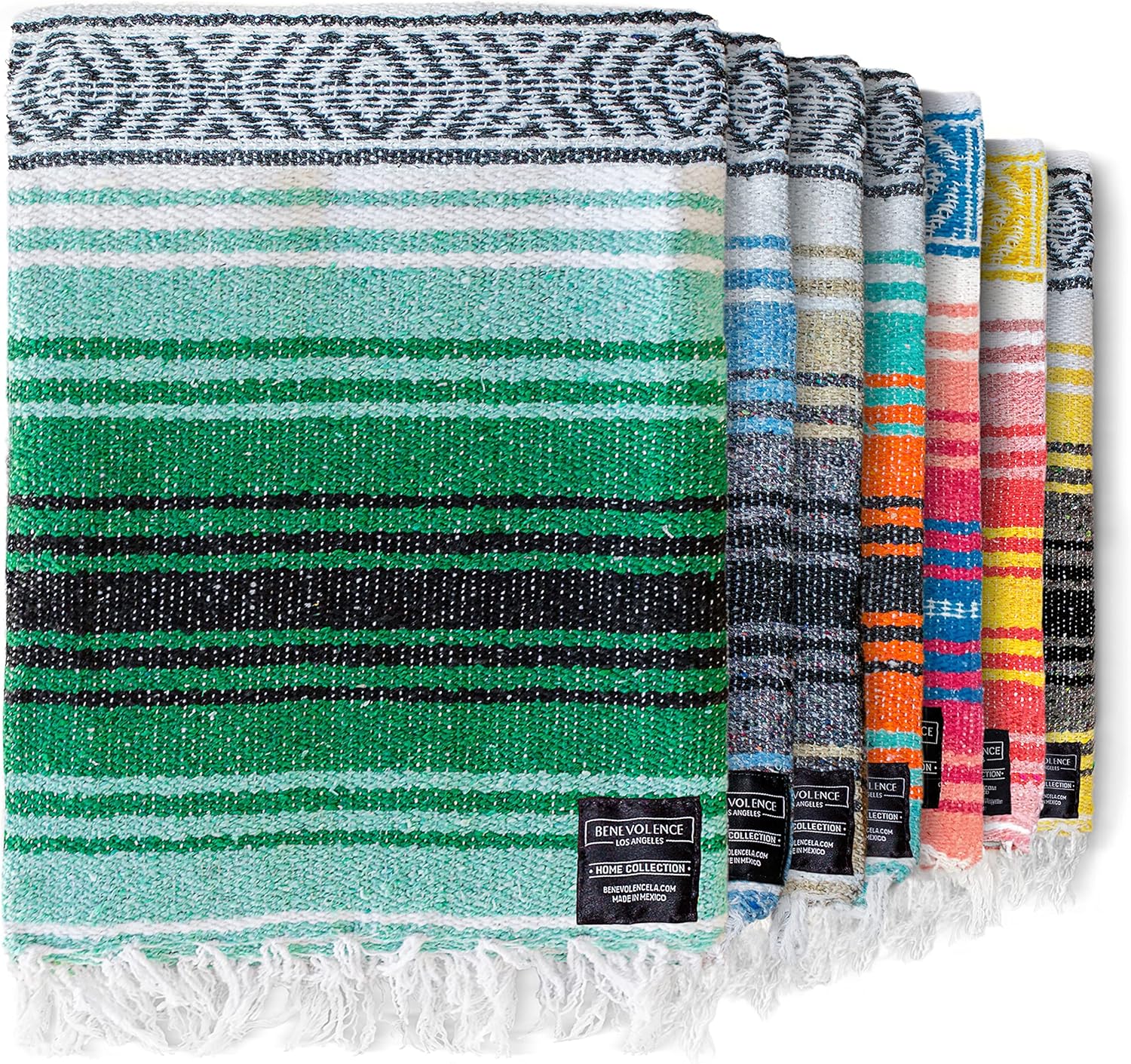 Benevolence LA Authentic Mexican Cotton Acrylic Blanket, Handwoven Serape Blanket, Perfect for Beach, Picnic, Outdoor, Yoga, Camping, Car, Woven, Sky Blue, 50x70 inches