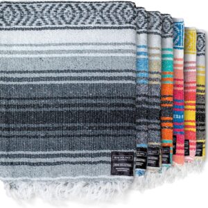 Benevolence LA Authentic Mexican Cotton Acrylic Blanket, Handwoven Serape Blanket, Perfect for Beach, Picnic, Outdoor, Yoga, Camping, Car, Woven, Sky Blue, 50x70 inches