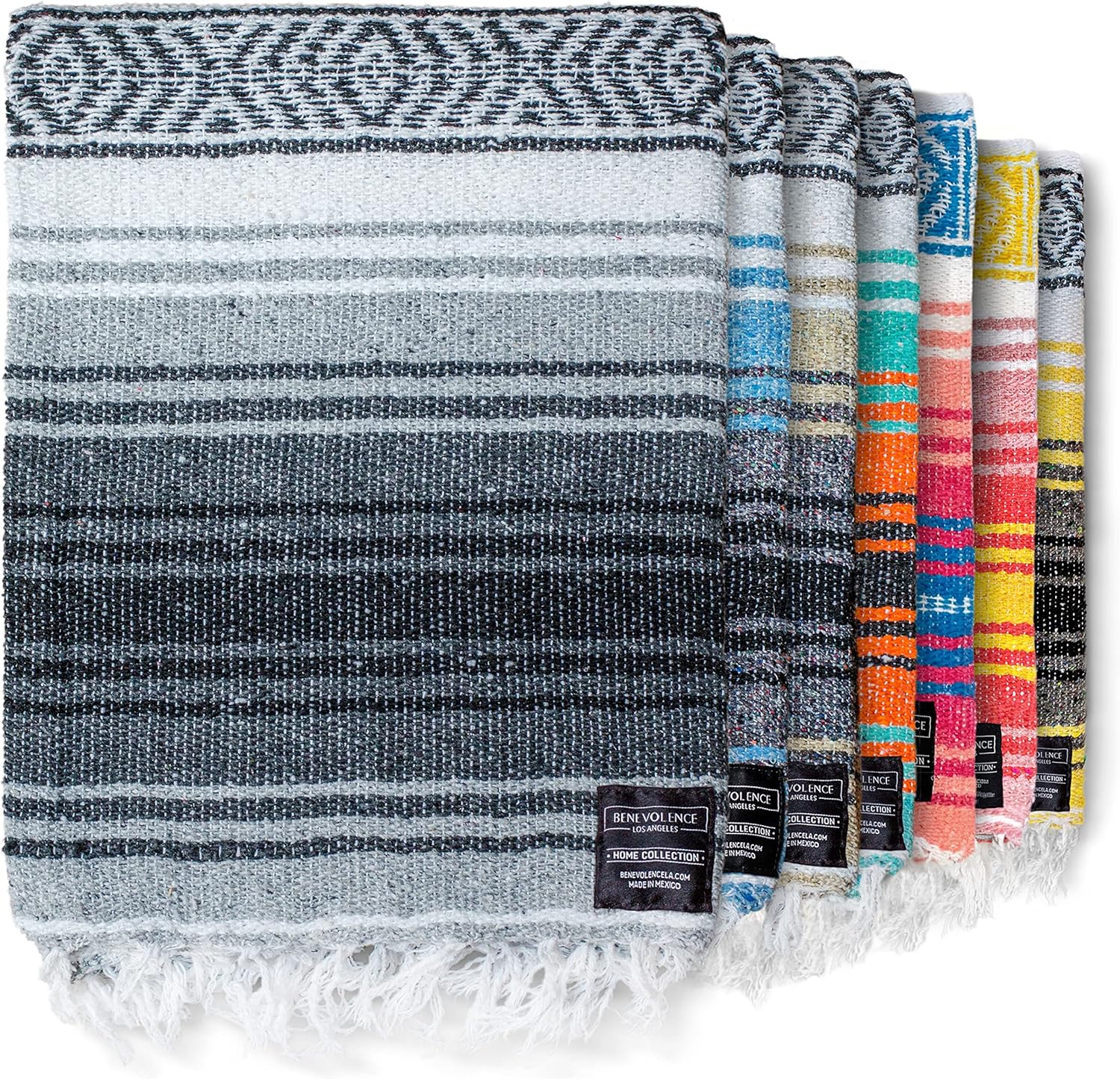 Benevolence LA Authentic Mexican Cotton Acrylic Blanket, Handwoven Serape Blanket, Perfect for Beach, Picnic, Outdoor, Yoga, Camping, Car, Woven, Sky Blue, 50x70 inches