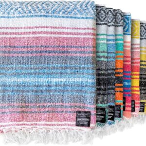 Benevolence LA Authentic Mexican Cotton Acrylic Blanket, Handwoven Serape Blanket, Perfect for Beach, Picnic, Outdoor, Yoga, Camping, Car, Woven, Sky Blue, 50x70 inches
