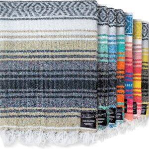 Benevolence LA Authentic Mexican Cotton Acrylic Blanket, Handwoven Serape Blanket, Perfect for Beach, Picnic, Outdoor, Yoga, Camping, Car, Woven, Sky Blue, 50x70 inches