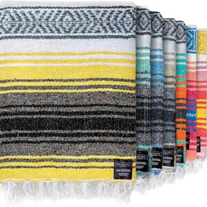 Benevolence LA Authentic Mexican Cotton Acrylic Blanket, Handwoven Serape Blanket, Perfect for Beach, Picnic, Outdoor, Yoga, Camping, Car, Woven, Sky Blue, 50x70 inches