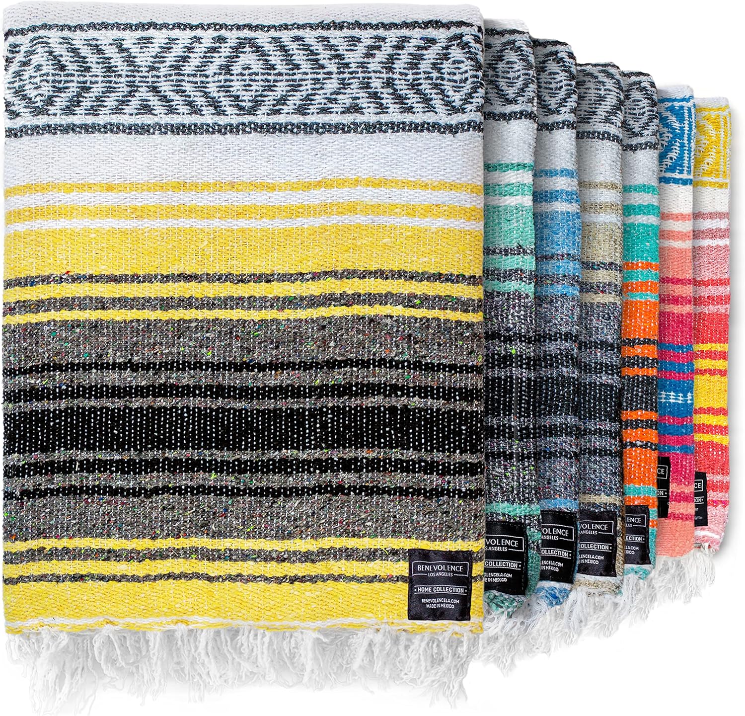 Benevolence LA Authentic Mexican Cotton Acrylic Blanket, Handwoven Serape Blanket, Perfect for Beach, Picnic, Outdoor, Yoga, Camping, Car, Woven, Sky Blue, 50x70 inches