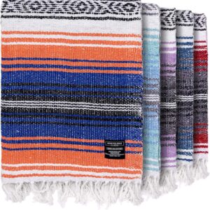 Benevolence LA Authentic Mexican Cotton Acrylic Blanket, Handwoven Serape Blanket, Perfect for Beach, Picnic, Outdoor, Yoga, Camping, Car, Woven, Sky Blue, 50x70 inches