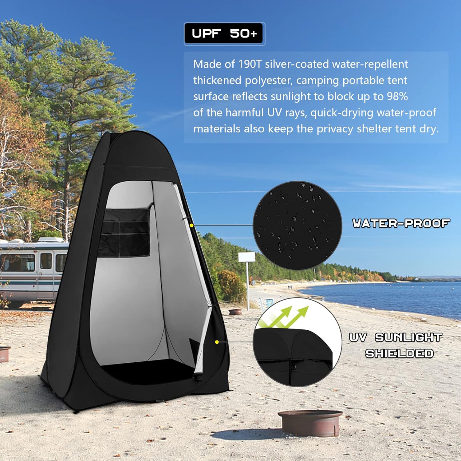 BRIAN & DANY Pop Up Shower Tent, Portable Changing Tent with Rain Shelter & Windows, Privacy Camping Tent for Hiking Beach, UPF 50+ & Waterproof, 47.2" x 47.2" x 74.8"