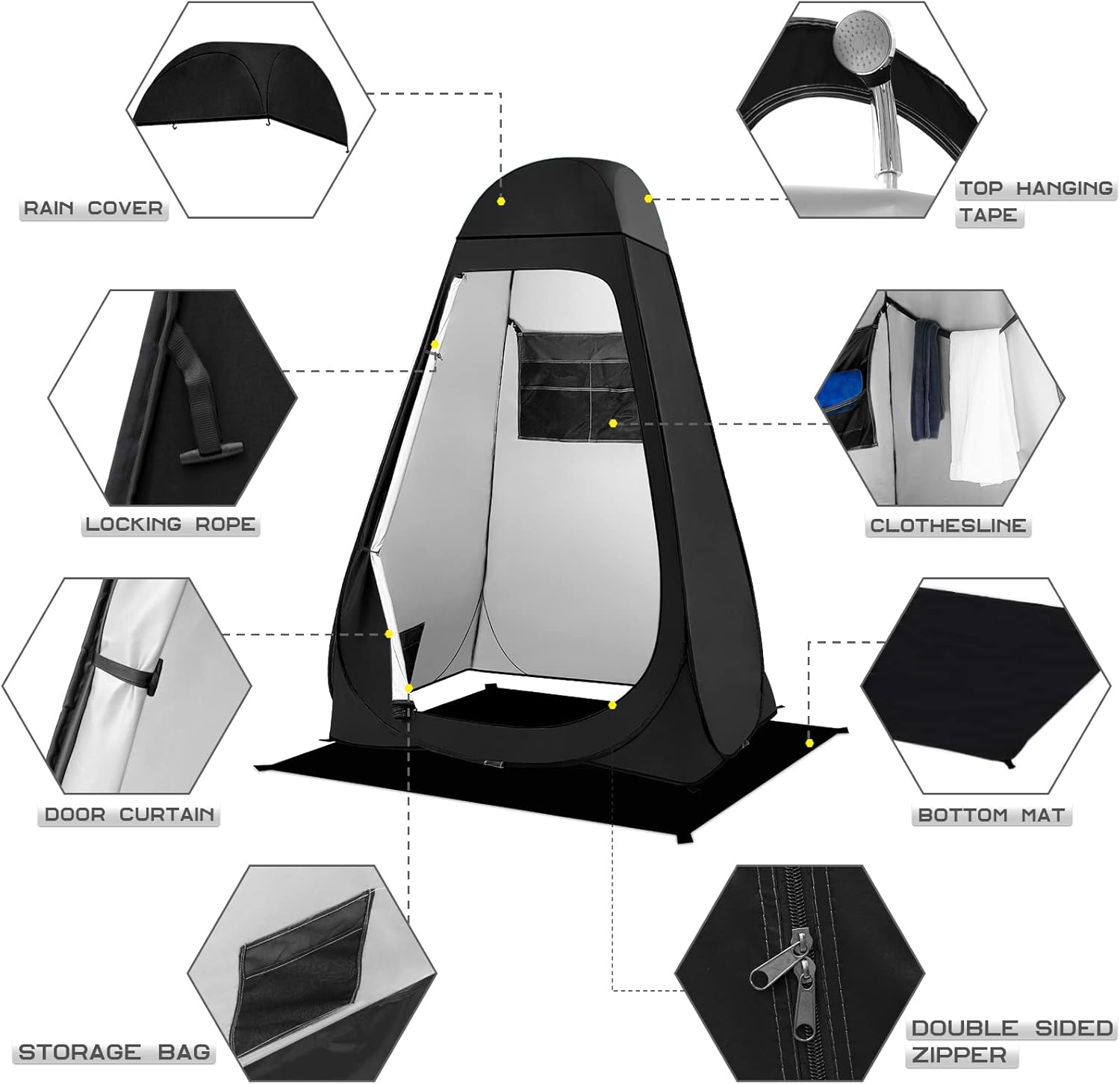 BRIAN & DANY Pop Up Shower Tent, Portable Changing Tent with Rain Shelter & Windows, Privacy Camping Tent for Hiking Beach, UPF 50+ & Waterproof, 47.2" x 47.2" x 74.8"