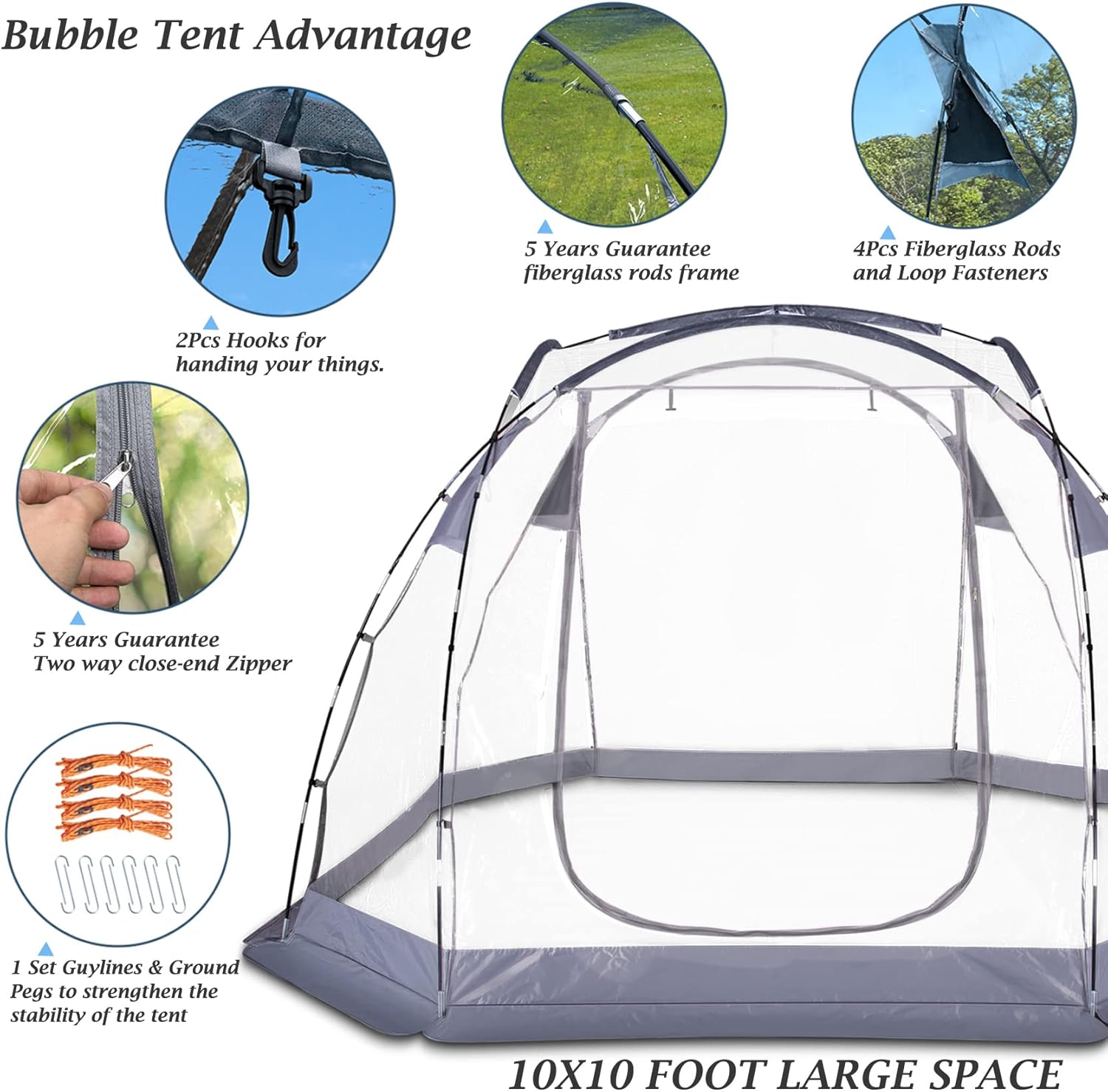Bubble Tent 4-6 People Transparent Tent 10 'x10' Outdoor Tent Cold and Waterproof Suitable for Terrace, Canopy, Backyard Star Watching Camping Portable Tent