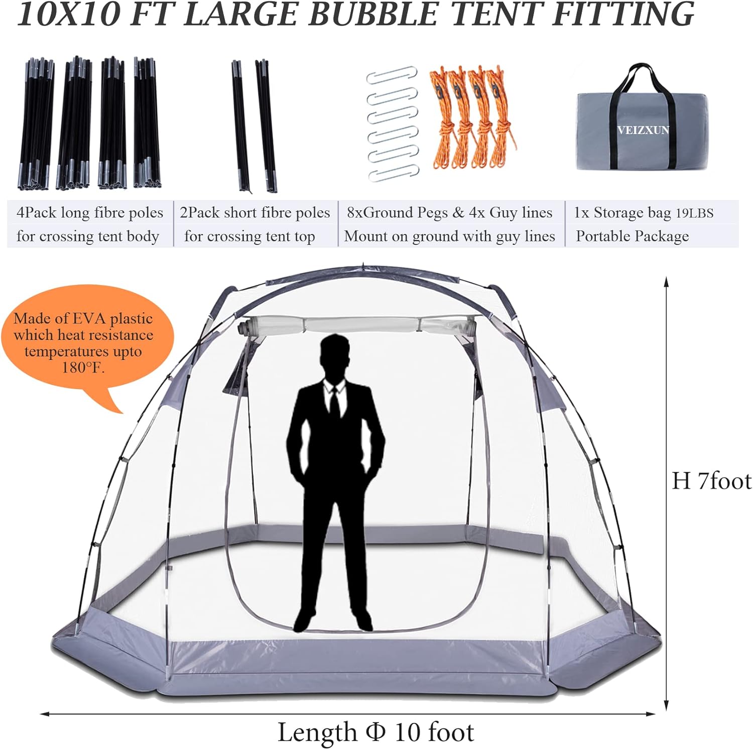 Bubble Tent 4-6 People Transparent Tent 10 'x10' Outdoor Tent Cold and Waterproof Suitable for Terrace, Canopy, Backyard Star Watching Camping Portable Tent