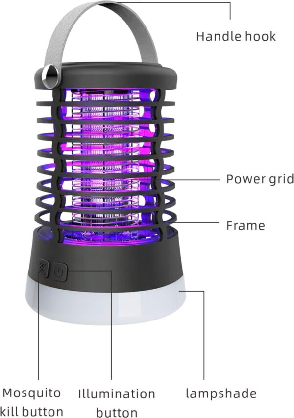 Bug Zapper Outdoor Bug Repellent Rechargeable Camping Lamp Waterproof Mosquito Killer Fly Trap Mosquito Repellent Portable Bug Zapper for Outdoor, Patio, Camping Accessories, Camping Gear Must Haves