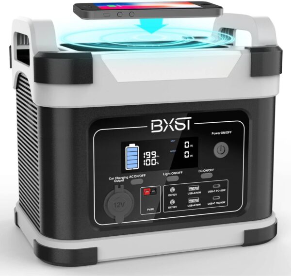 BXST Protable Power Station 1000W\/110V Pure Sine Wave Solar Generator Bidirectional Fast Charging1120Wh\/350000mAh Wireless Charging Solar Generator for Outdoor Camping Travel Hunting Blackout